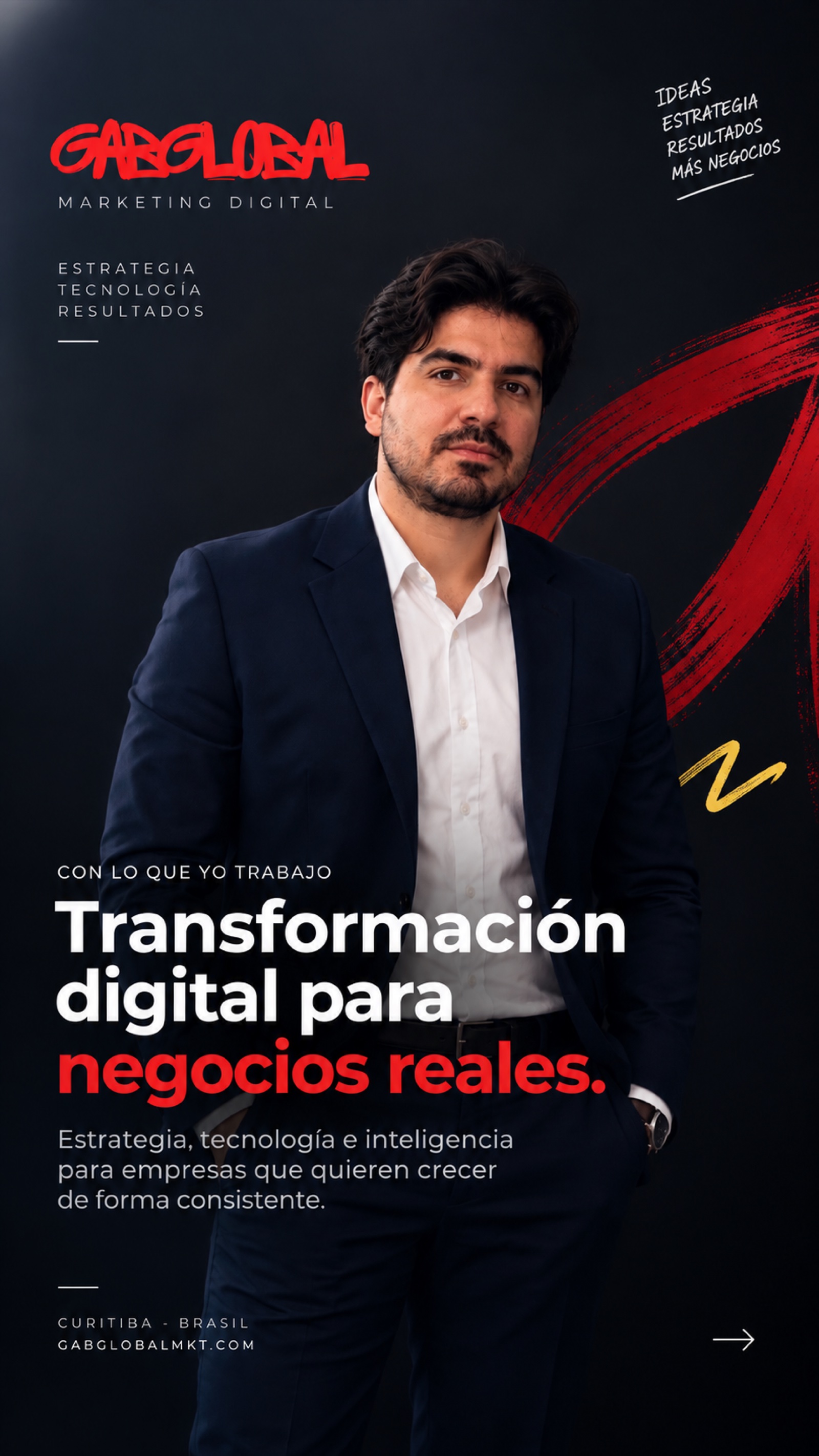 Alcides Gabriel, fundador de Gab Global, en pieza gráfica de marca 'Transformación digital para negocios reales'