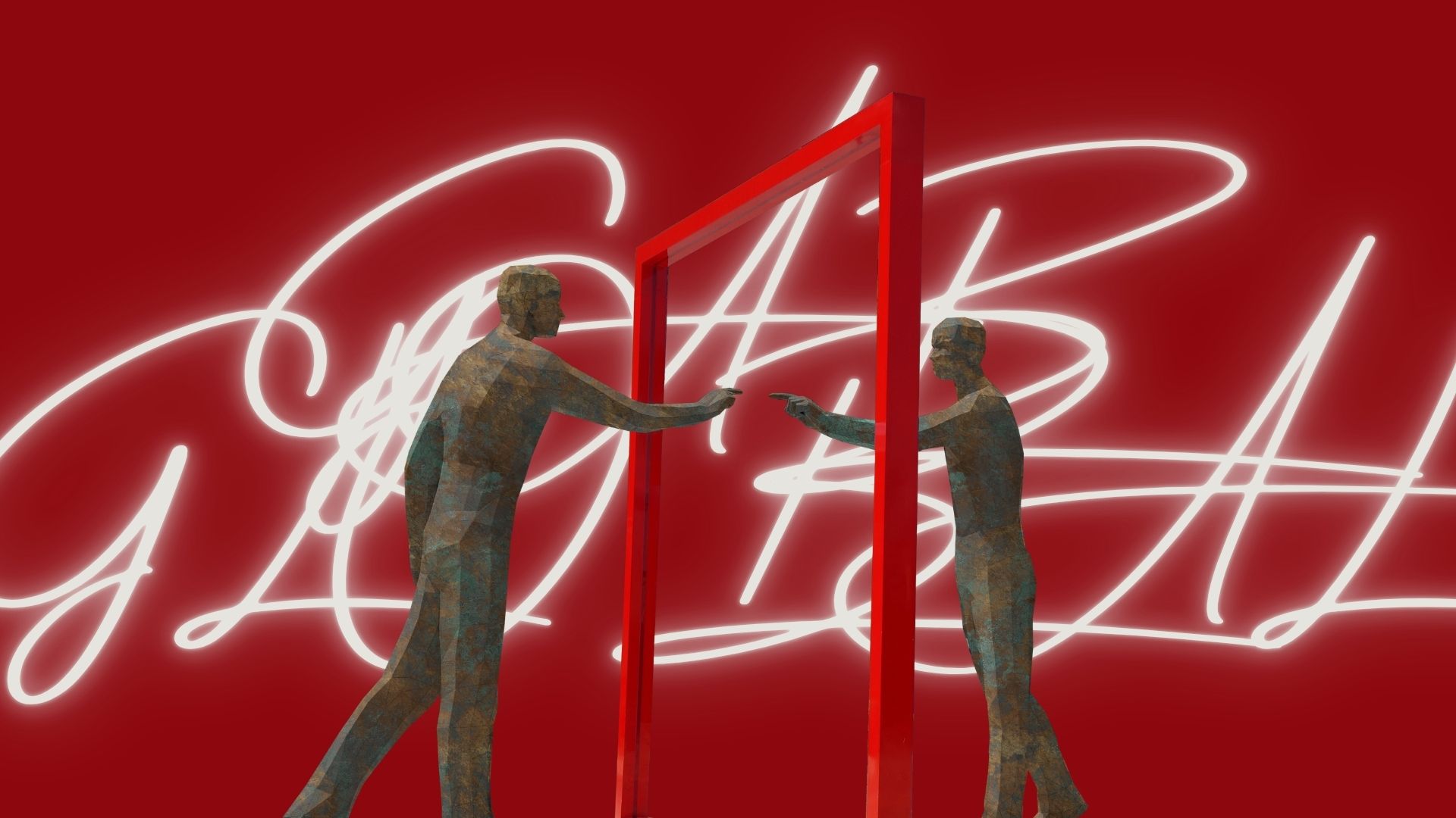 Identidad visual Gab Global, estilo editorial en rojo y blanco